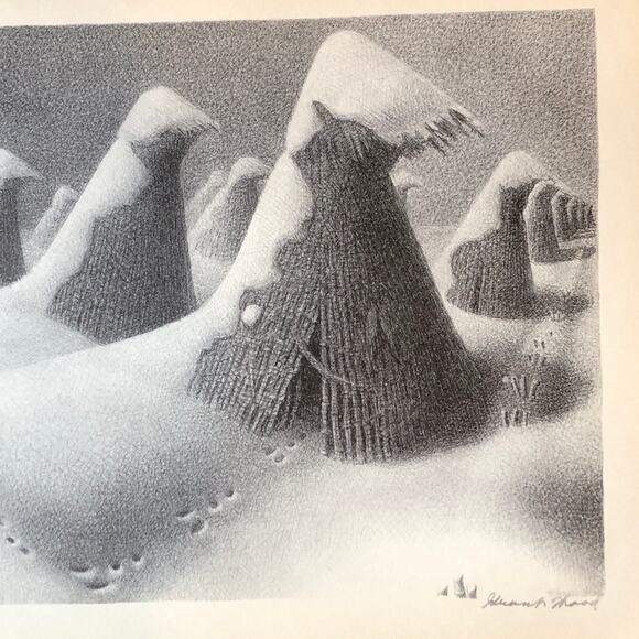 Grant Wood "January" 1930s Art Print Sketch Vintage Snow Winter Cornshocks - Picture 4 of 12